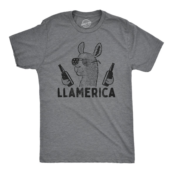 Mens Llamerica Tshirt Funny 4th Of July Patriotic Beer Drinking Llama Graphic Novelty Party Tee