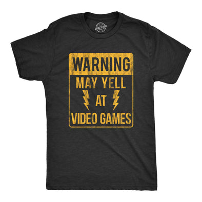 Mens Warning May Yell At Video Games Tshirt Funny Nerdy Rage Quit Novelty Graphic Tee