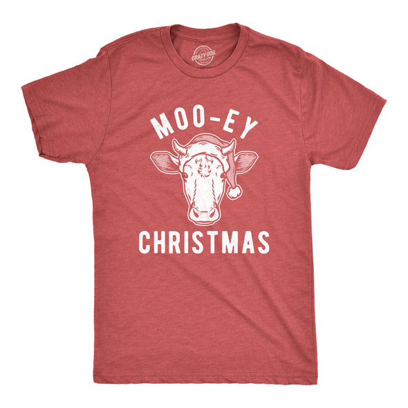Mens Moo-ey Christmas Tshirt Funny Holiday Festive Cow Merry Xmas Graphic Tee