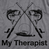 Mens My Therapist Fishing T shirt Funny Angler Fishing Pole Graphic Novelty Tee