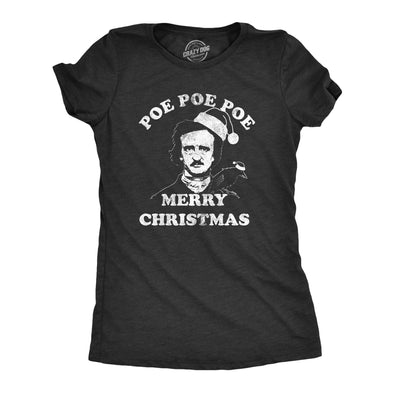 Womens Poe Poe Poe Merry Christmas Tshirt Funny Edgar Allan Poe Book Lover Tee