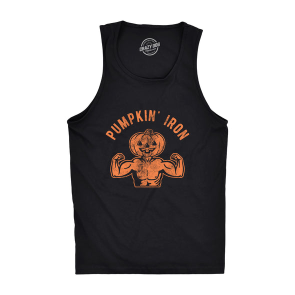 Pumpkin Iron Mens Fitness Tank Funny Halloween Workout Fitness Jack-O-Lantern Graphic Tanktop