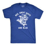 Mens Red Great White And Blue Tshirt Funny 4th Of July Shark USA Patriotic Graphic Tee