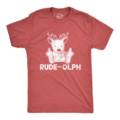 Mens Rude-olph Tshirt Funny Christmas Rudolph The Reindeer Middle Finger Tee