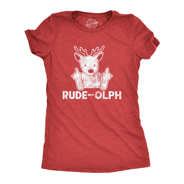 Womens Rude-olph Tshirt Funny Christmas Rudolph The Reindeer Middle Finger Tee