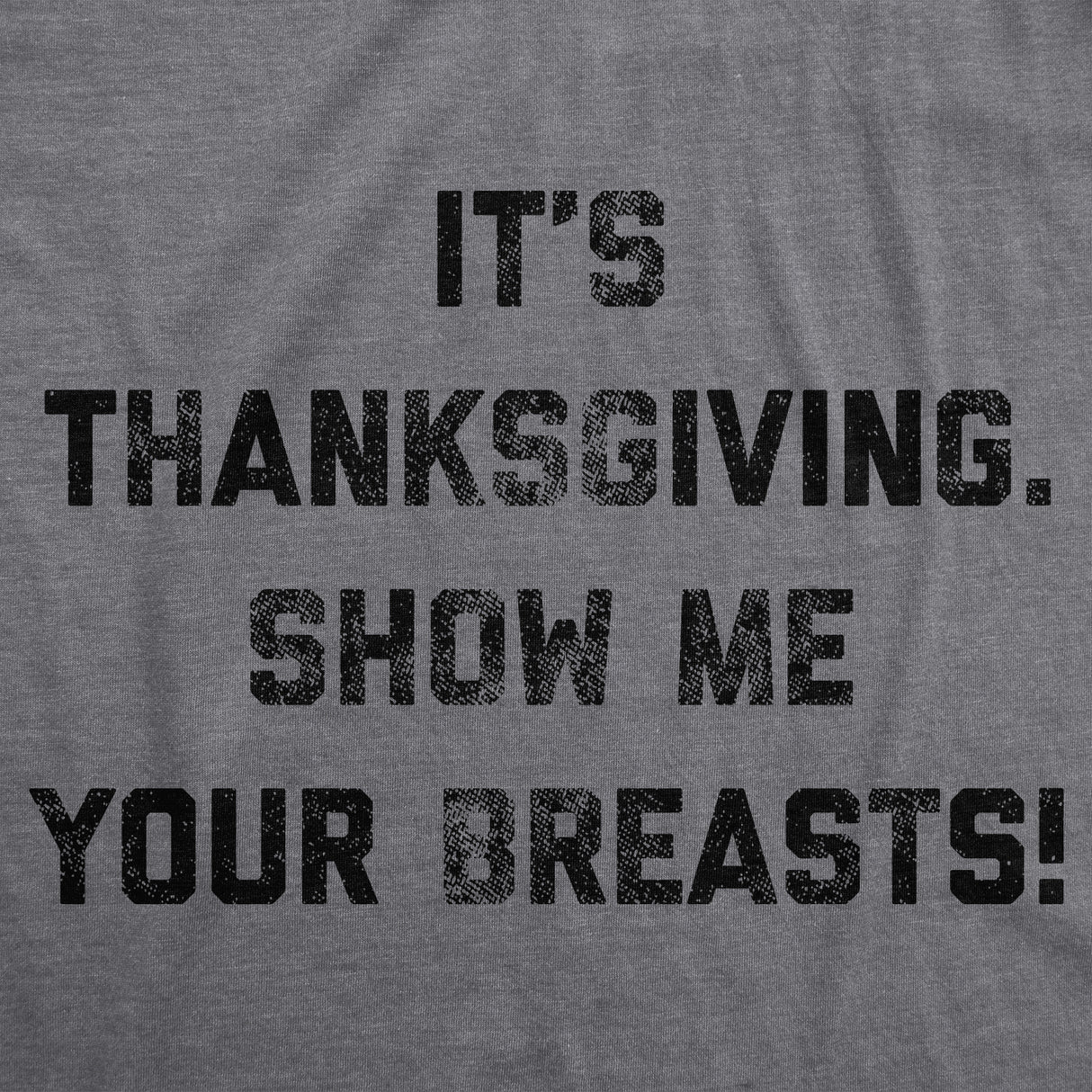 Mens It's Thanksgiving Show Me Your Breasts Tshirt Funny Turkey Day Graphic Tee