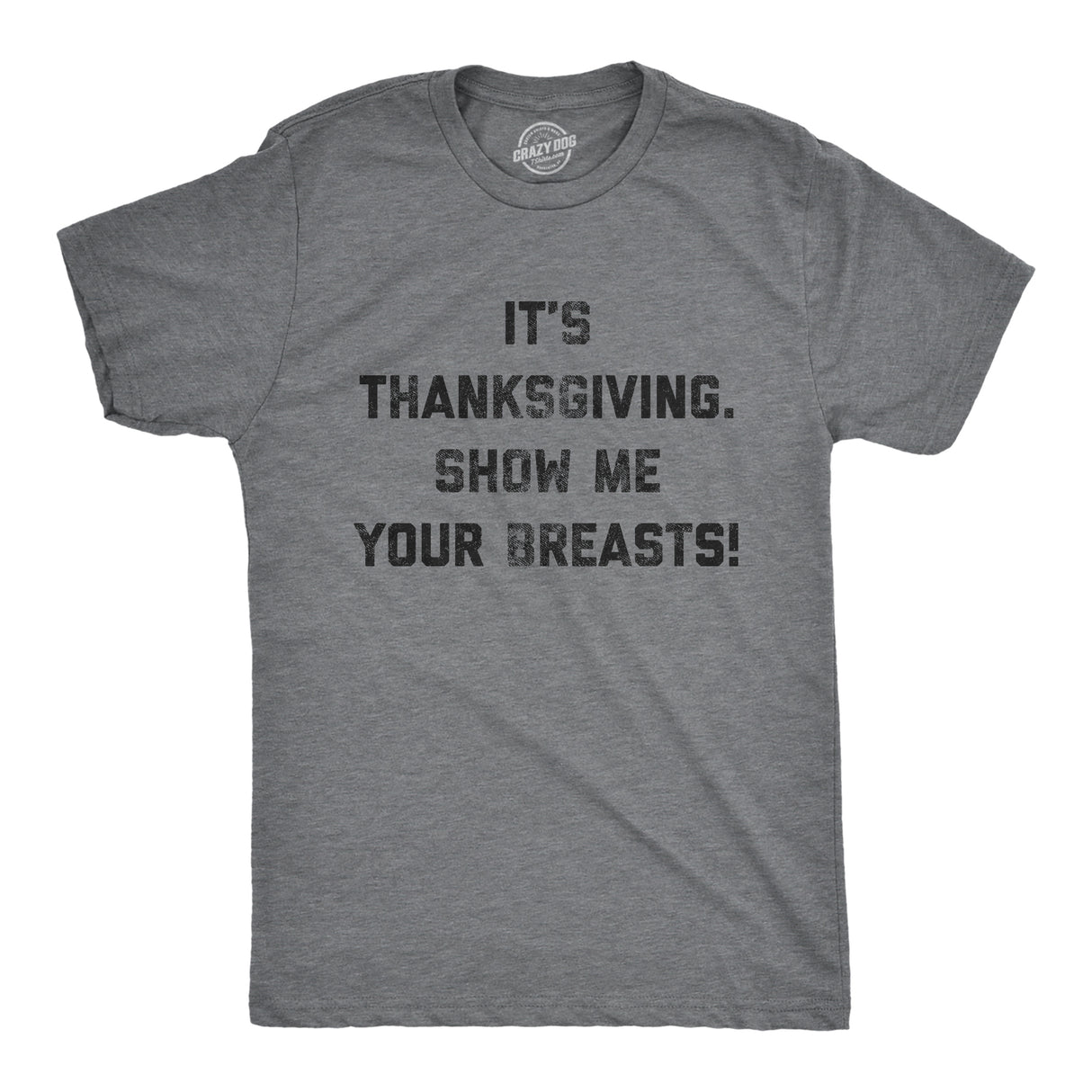 Mens It's Thanksgiving Show Me Your Breasts Tshirt Funny Turkey Day Graphic Tee