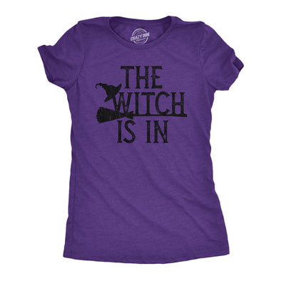 Womens The Witch Is In Tshirt Funny Halloween Broomstick Novelty Tee