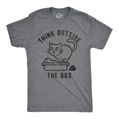 Mens Think Outside The Box Funny Cat T-Shirt Hilarious Graphic Cool Saying Top