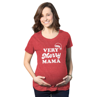 Maternity Very Merry Mama Tshirt Cute Christmas Santa Hat Pregnancy Announcement Tee