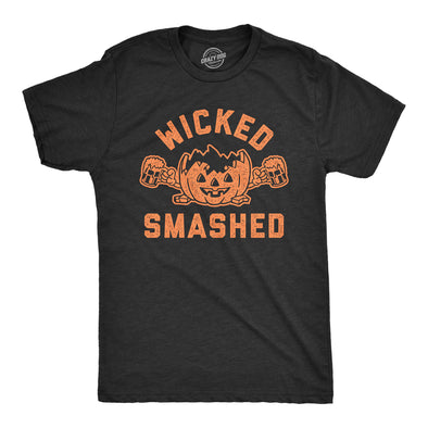 Mens Wicked Smashed Tshirt Funny Halloween Party Pumpkin Beer Drinking Graphic Tee