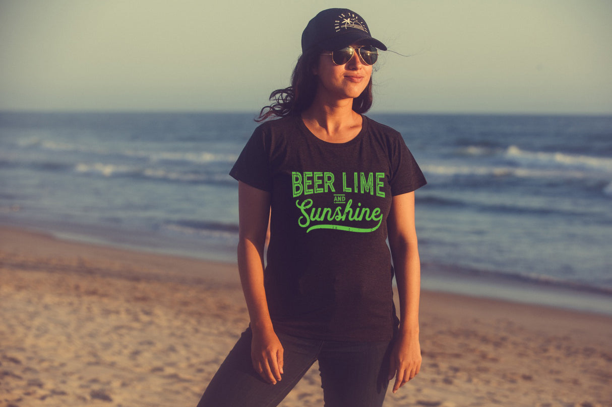 Womens Beer Lime And Sunshine Tshirt Funny Summer BBQ Tee For Ladies