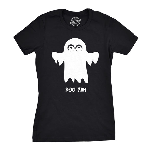 Womens Boo Yah Funny Spooky Cute Halloween Fall Ghost T shirt