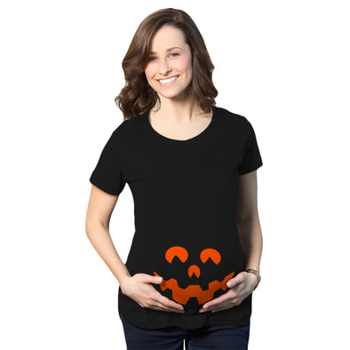 Maternity Cartoon Eyes Pumpkin Face T Shirt Halloween Fall October Pregnancy Tee