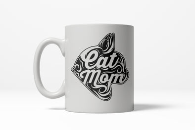 Cat Mom Artistic Shilouette Funny Crazy Cat Lady Ceramic Coffee Drinking Mug  - 11oz