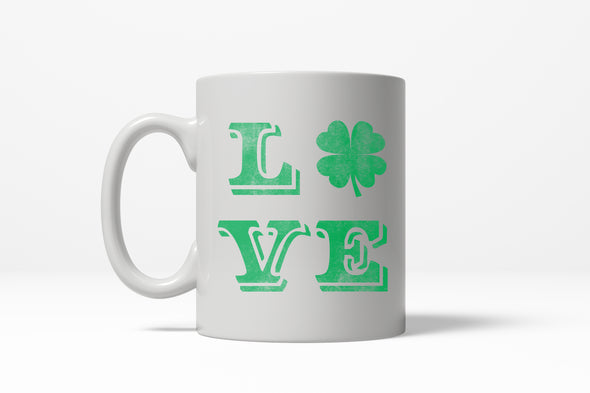 LOVE Lucky Clover Vintage Cute Irish St. Patricks Day Ceramic Coffee Drinking Mug - 11oz