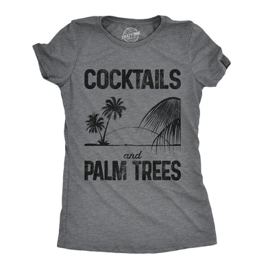 Womens Cocktails And Palm Trees Tshirt Cute Summer Vacation Tee For Ladies