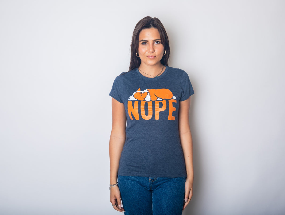 Womens Nope Corgi T shirt Funny Pet Lover Dog Mom T-Shirt Cool Graphic for Her