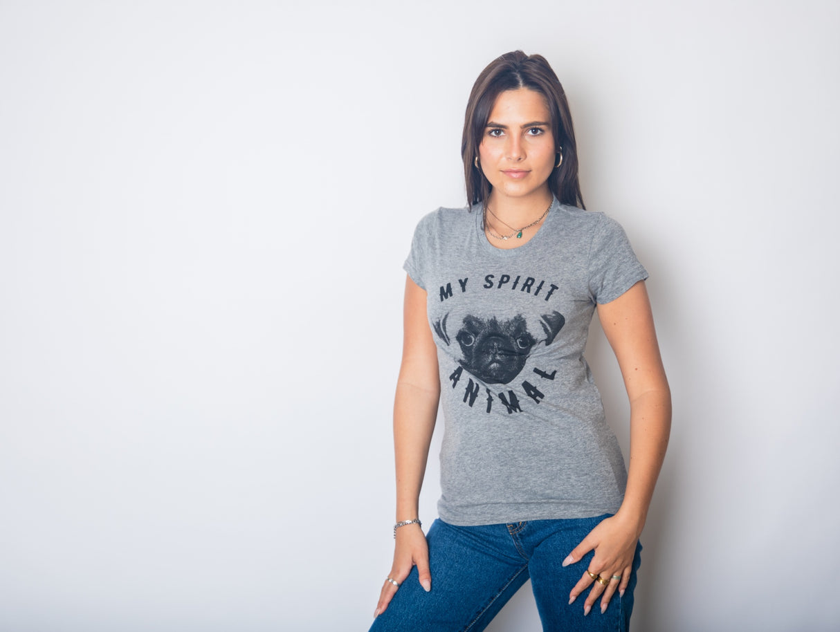 Womens My Spirit Animal Pug T Shirt Funny Dog Mom Tee Cute Top Gift for Her