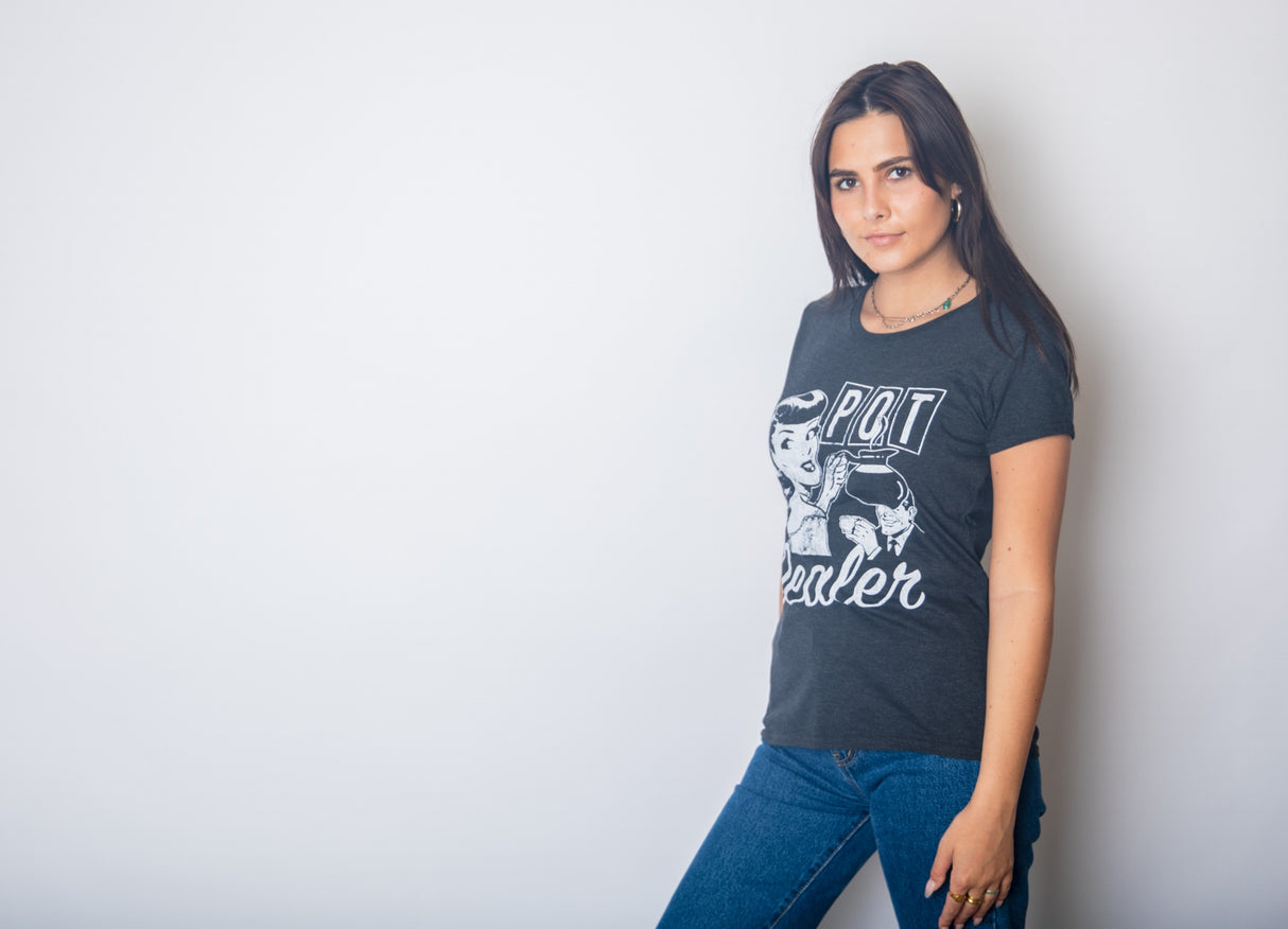 Womens Pot Dealer Tshirt Funny Coffee Tee For Ladies