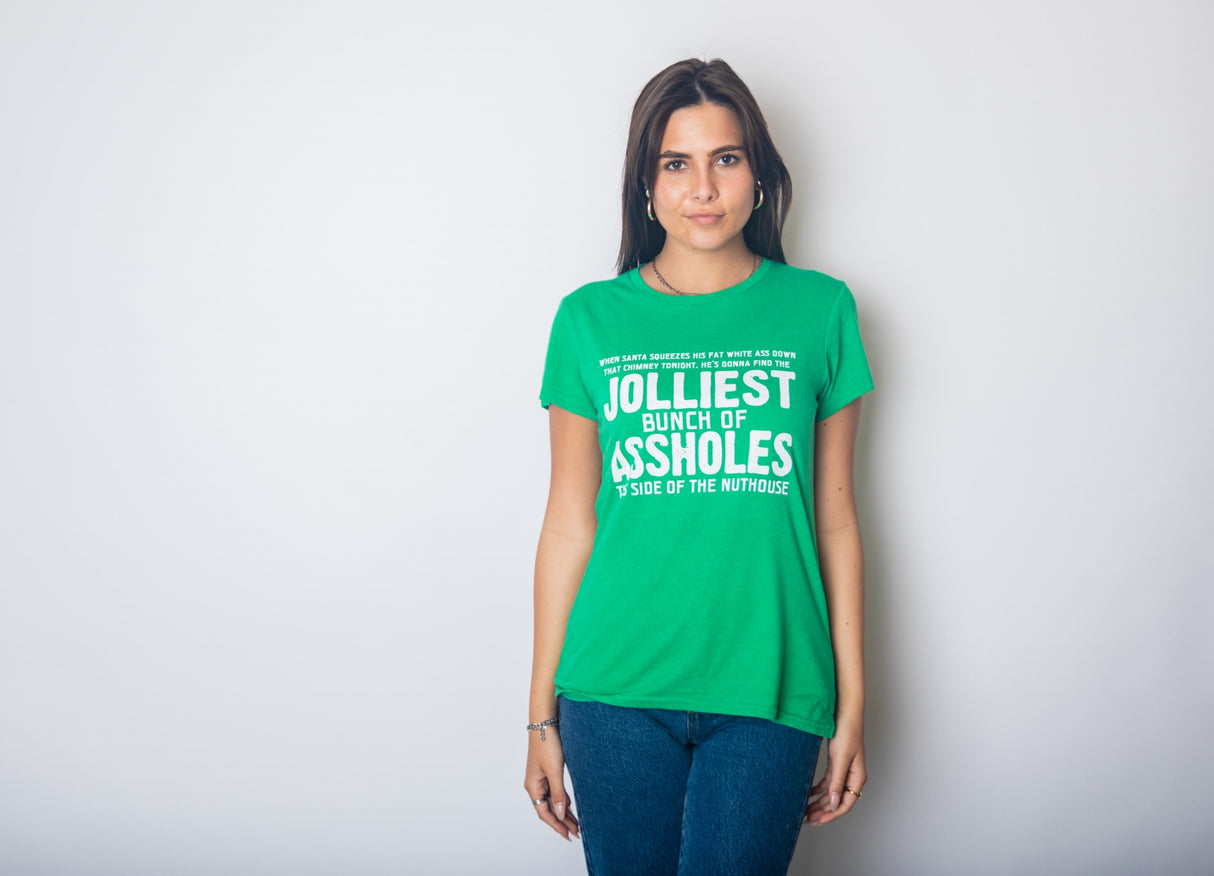 Womens Jolliest Bunch of A-Holes Tshirt Funny Christmas Sarcastic For Ladies