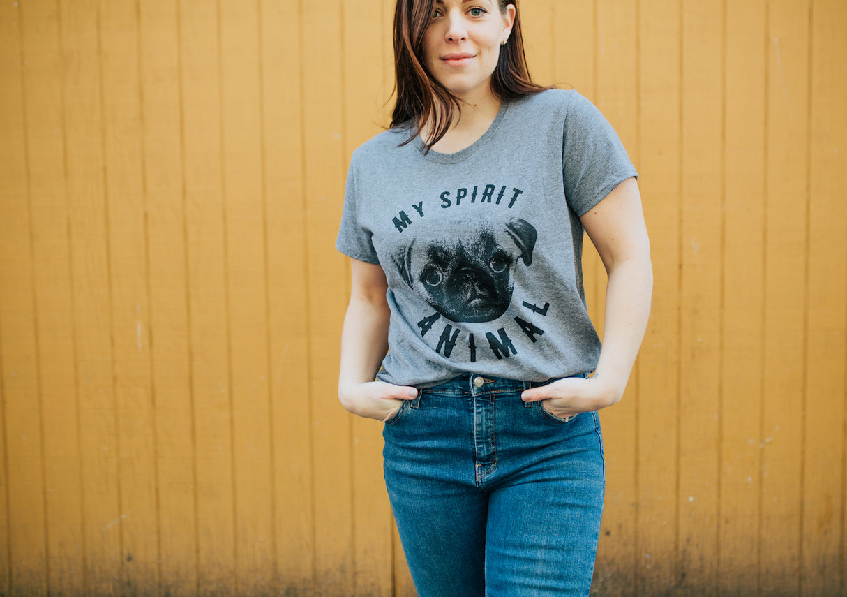 Womens My Spirit Animal Pug T Shirt Funny Dog Mom Tee Cute Top Gift for Her