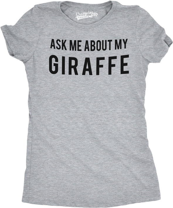 Women's Ask Me About My Giraffe T Shirt Funny Costume Flip Up Shirt