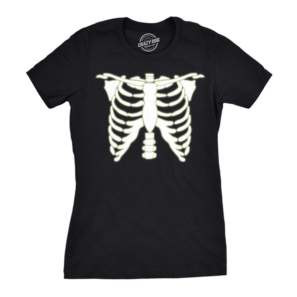 Womens Glowing Skeleton Tshirt Rib Cage Cool Halloween Glow In The Dark Tee