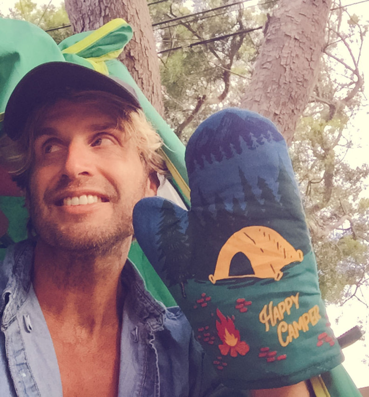 Happy Camper Oven Mitt Hiking Campfire Forest Nature Bonfire Kitchen Glove