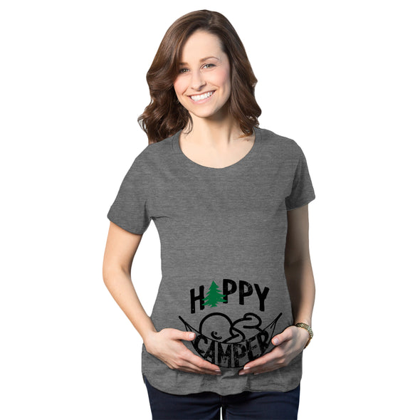 Maternity Happy Camper Tshirt Cute Pregnancy Cool Outdoors Baby Bump Tee