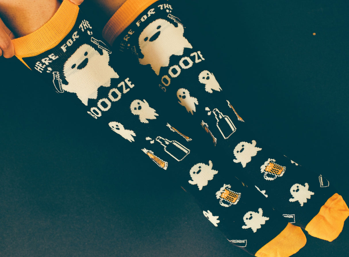 Women's Here For The Booze Socks Funny Ghost Halloween Party Graphic Novelty Footwear