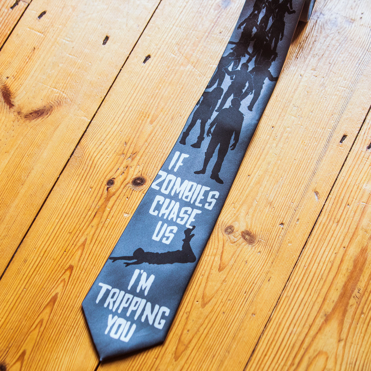 If Zombies Chase Us I'm Tripping You Necktie Funny Neckties for Men Halloween Tie Mens Novelty Neckties