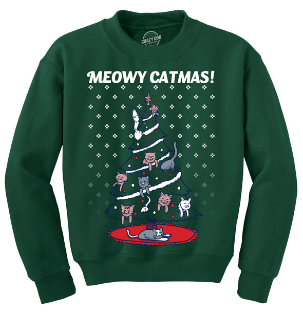 Meowy Catmas Funny Christmas Cat Shirt Novelty Holiday Sweatshirt Graphic Cool