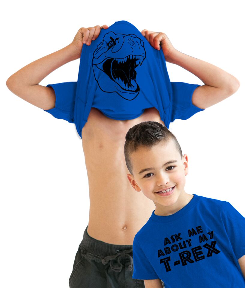 Youth Ask Me About My Trex T Shirt Funny Cool Dinosaur Flip Graphic Print Kids