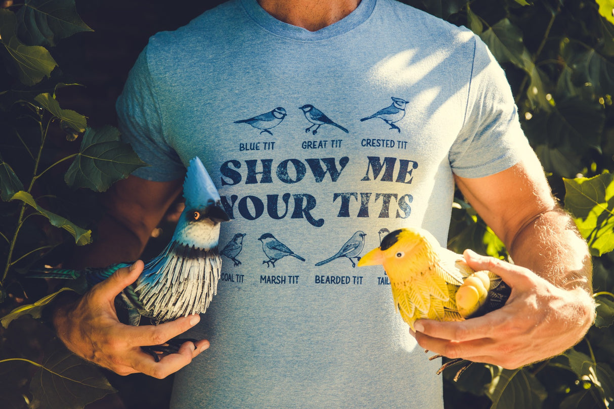 Mens Show Me Your Tits T shirt Funny Bird Watching Sarcastic Hilarious Tee