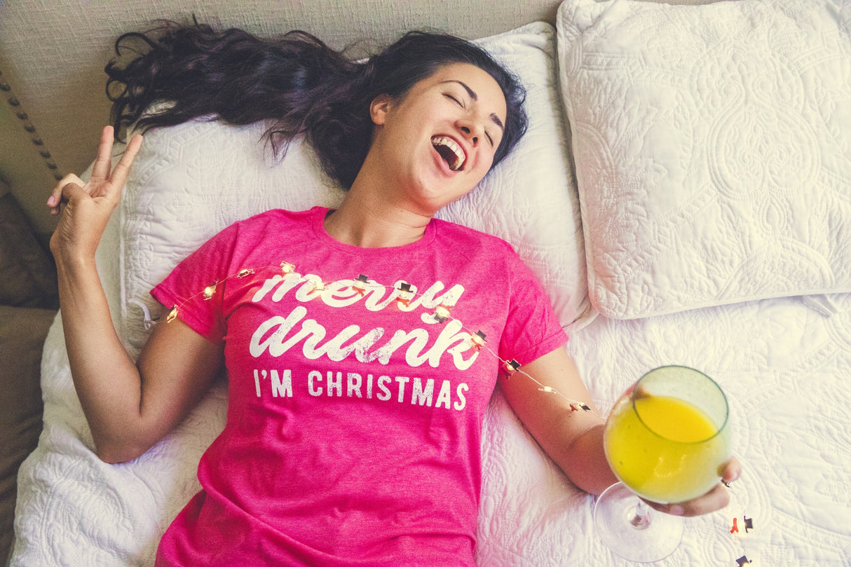 Womens Merry Drunk I'm Christmas Tshirt Funny Holiday Season Xmas Graphic Novelty Tee