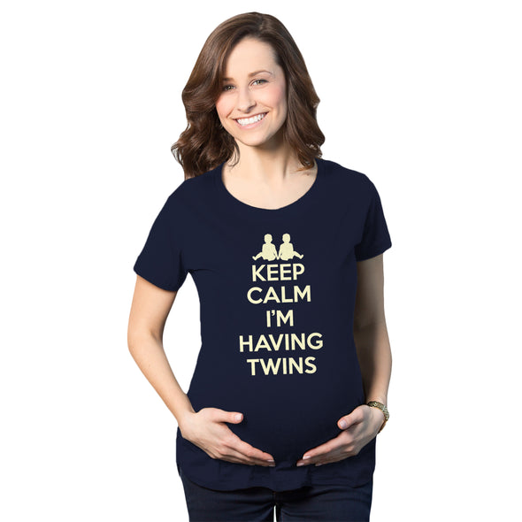 Maternity Keep Calm I'm Having Twins T Shirt Cute Funny Pregnancy Announcement Tee