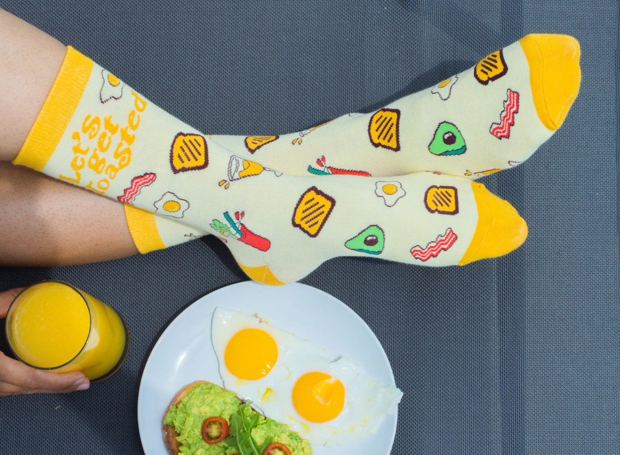 Women's Let's Get Toasted Socks Funny Boozy Brunch Breakfast Drunk Graphic Novelty Footwear