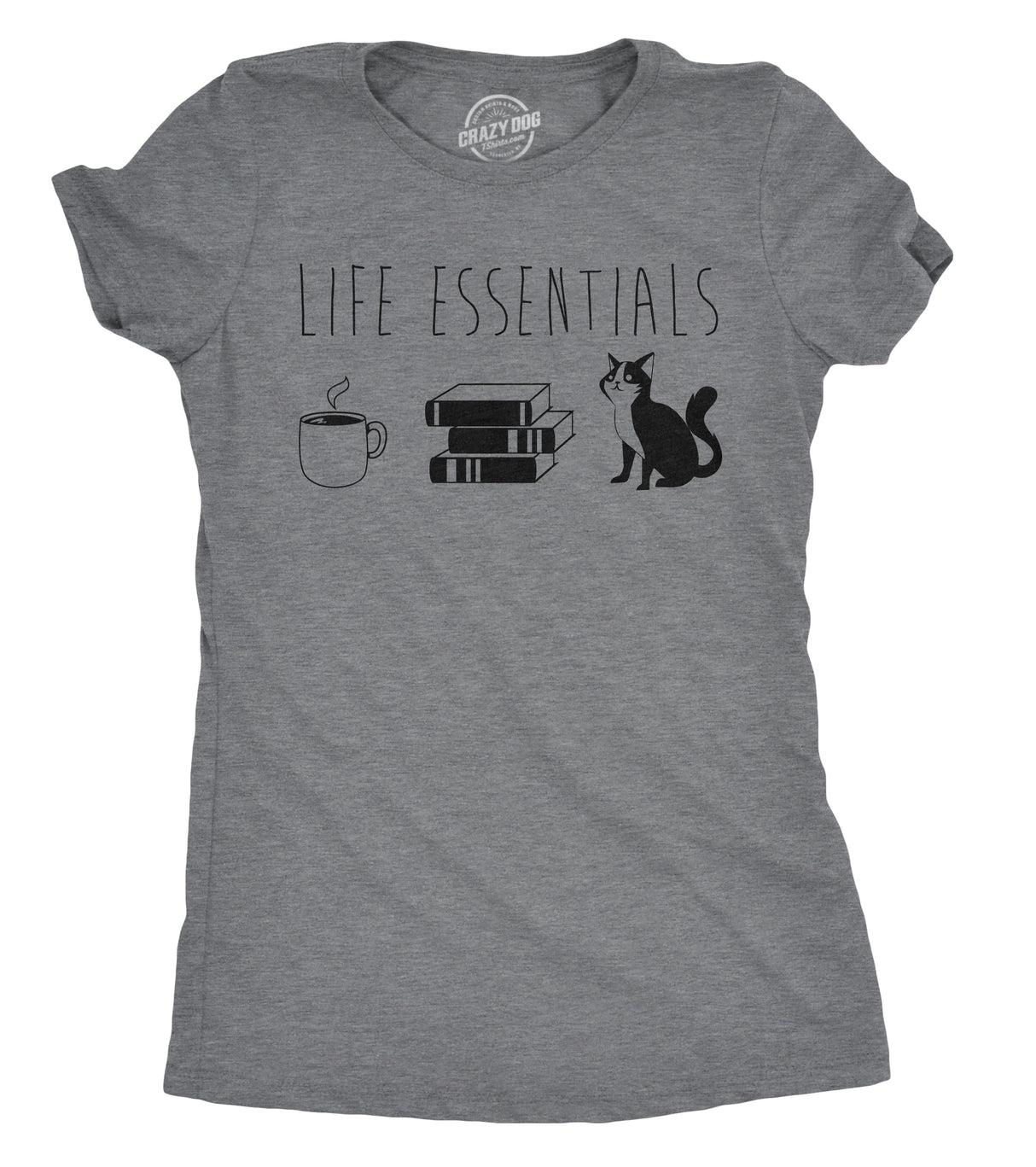 Womens Life Essentials T shirt Funny Coffee Cat Mom Lover Cute Graphic Ladies