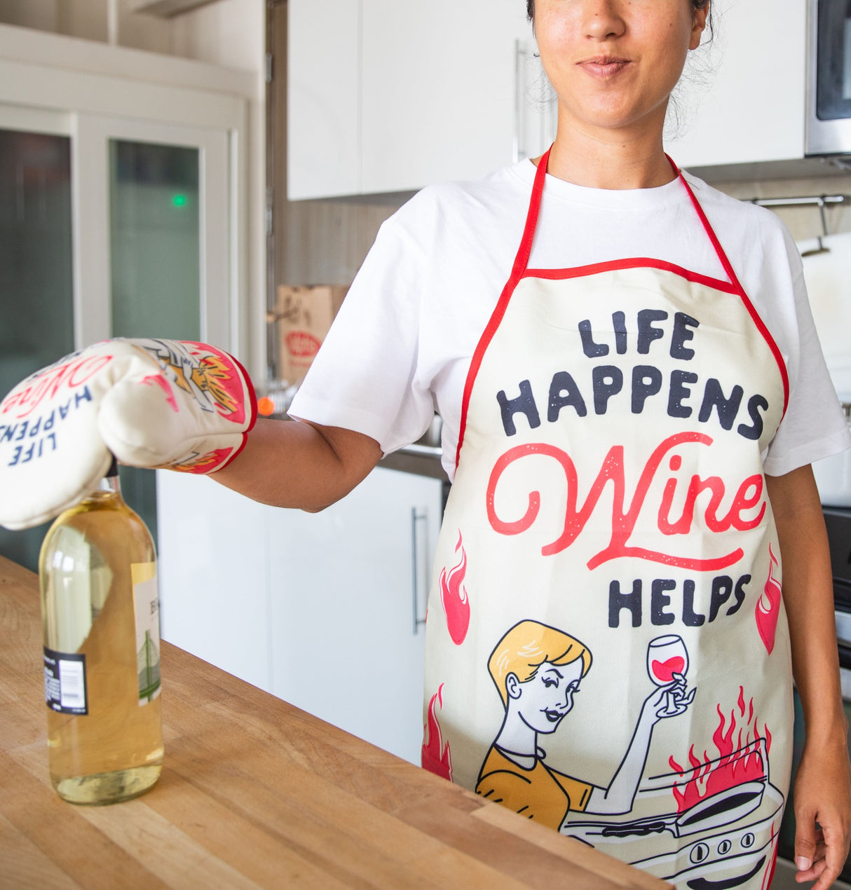 Life Happens Wine Helps Oven Mitt + Apron