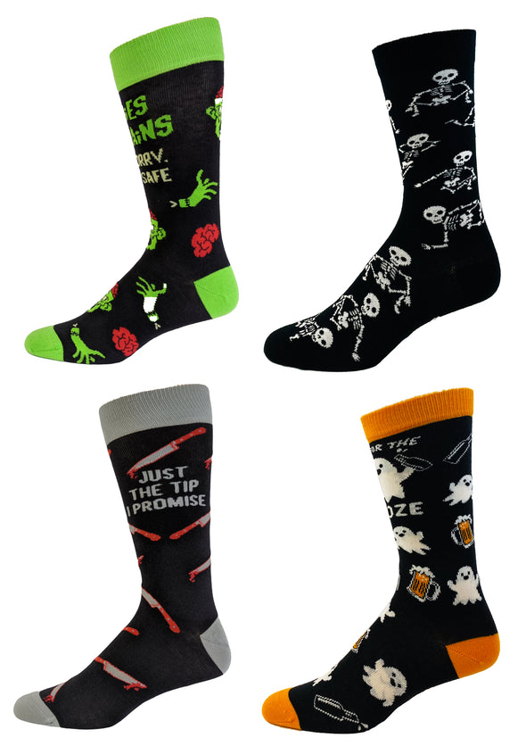 Mens Halloween Sock Bundle Funny 4 Pack of Spooky October Footwear for Guys
