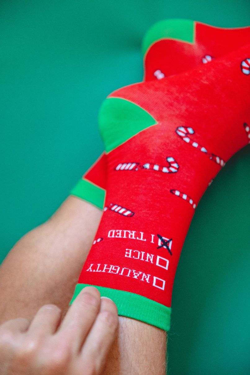 Women's Naughty Nice I Tried Socks Funny Christmas List Good Bad Graphic Footwear