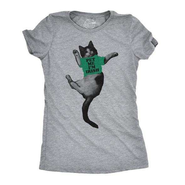 Womens Pet Me Im Irish Funny Kitten St. Patrick's Day Crazy Cat Lover T Shirt