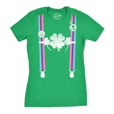 Womens Rainbow Suspenders Funny Saint Patricks Day Shamrock St Pattys T Shirt