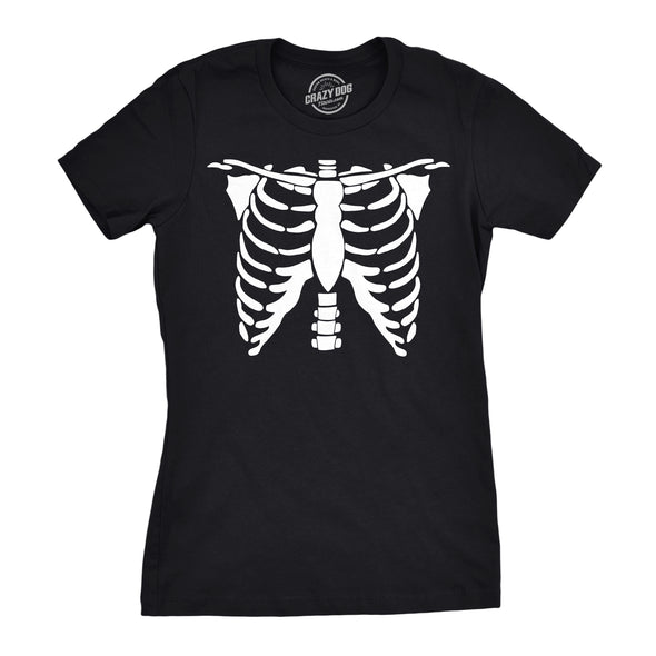 Womens White Skeleton Rib Cage Tshirt Bones Costume Halloween Tee
