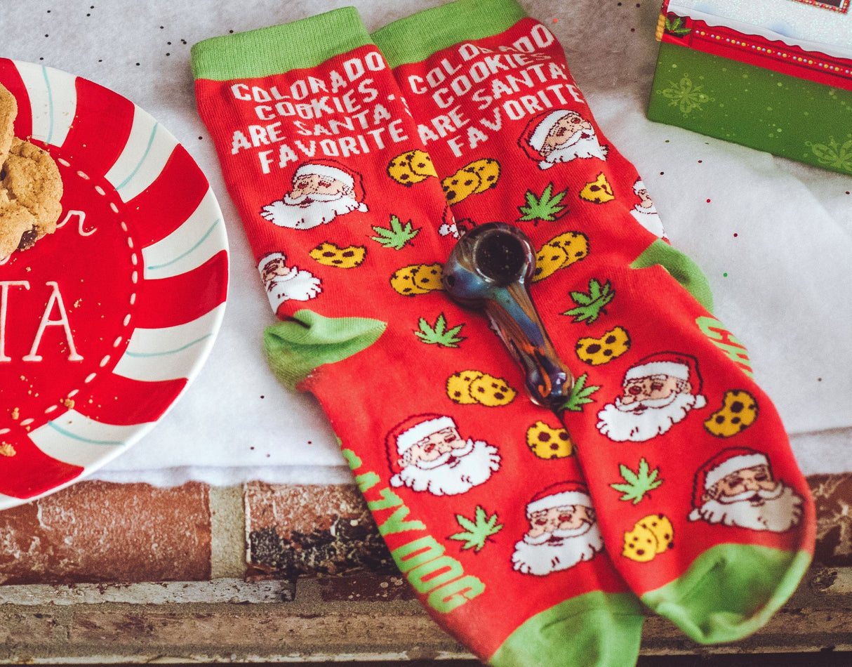 Men's Colorado Cookies Are Santa's Favorite Socks Funny Christmas Weed 420 Marijuana Footwear