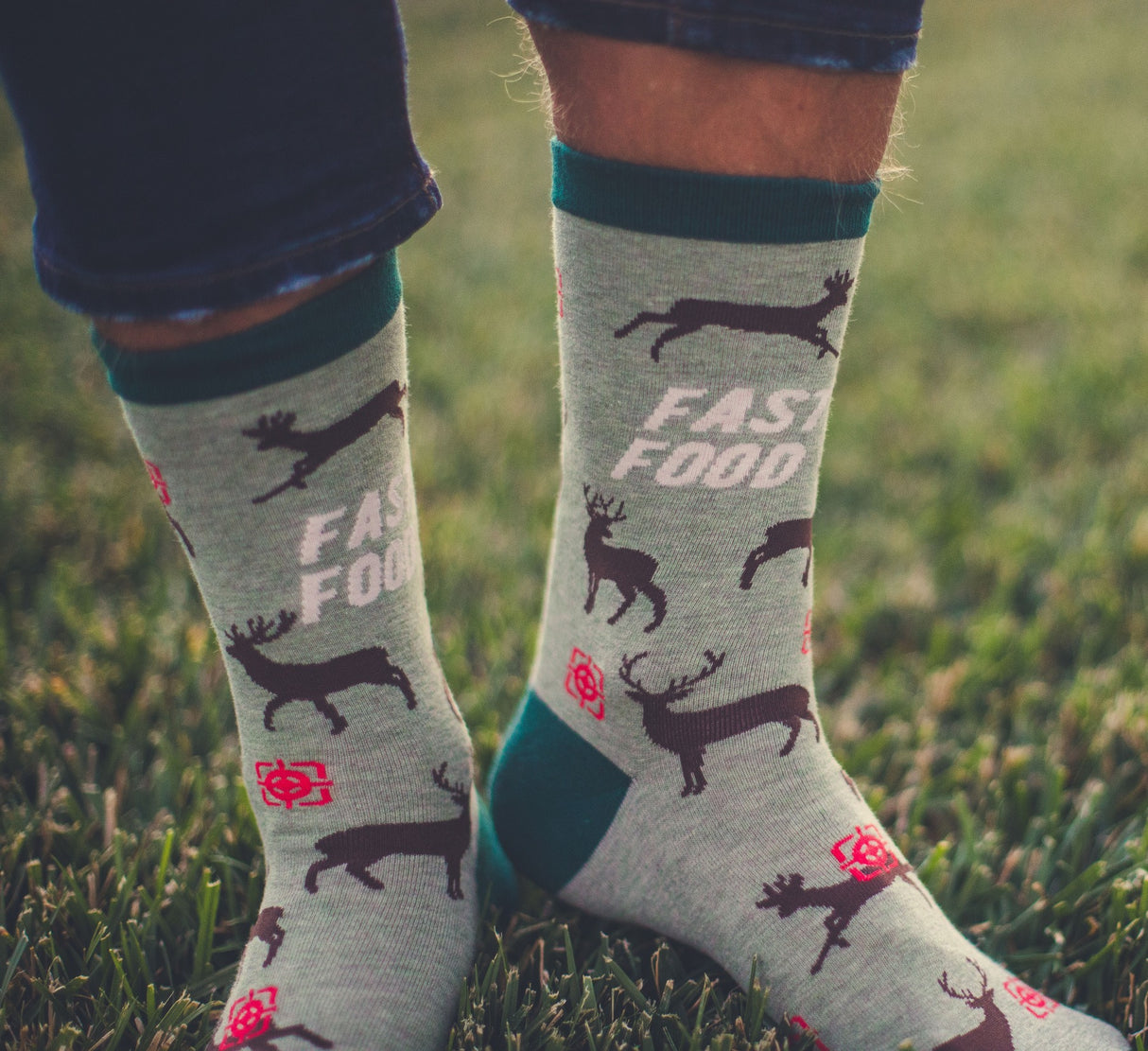 Men's Fast Food Socks Funny Deer Hunting Buckshot Sarcastic Novelty Footwear