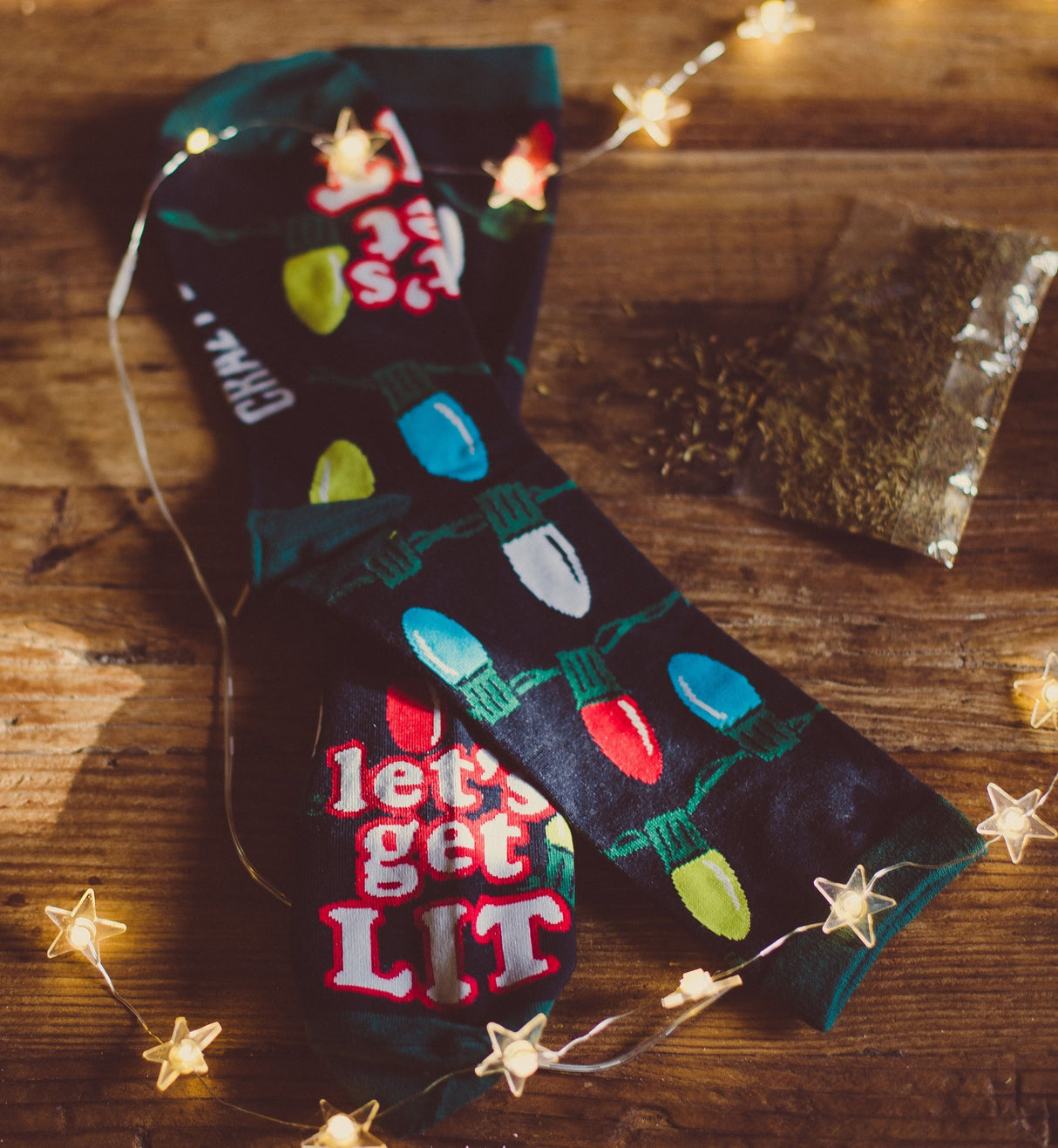 Men's Let's Get Lit Socks Funny Christmas Lights Holiday Tree Novelty Footwear