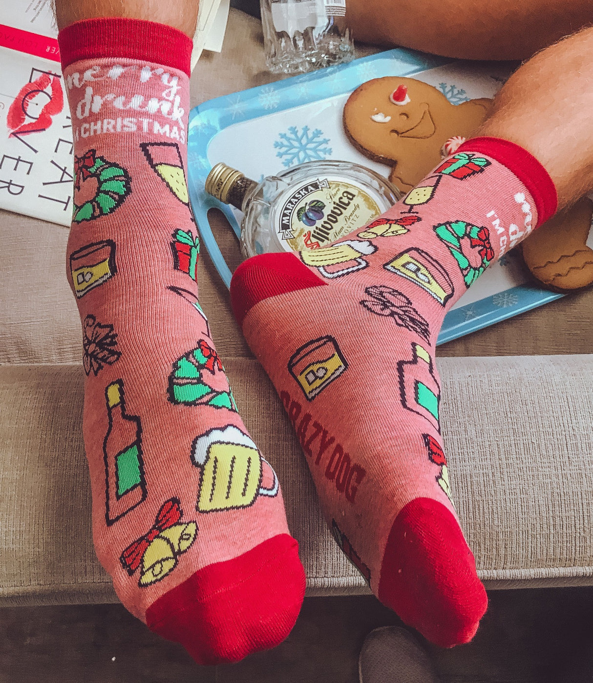 Women's Merry Drunkmas Socks Funny Christmas Party Beer Wine Lover Novelty Footwear