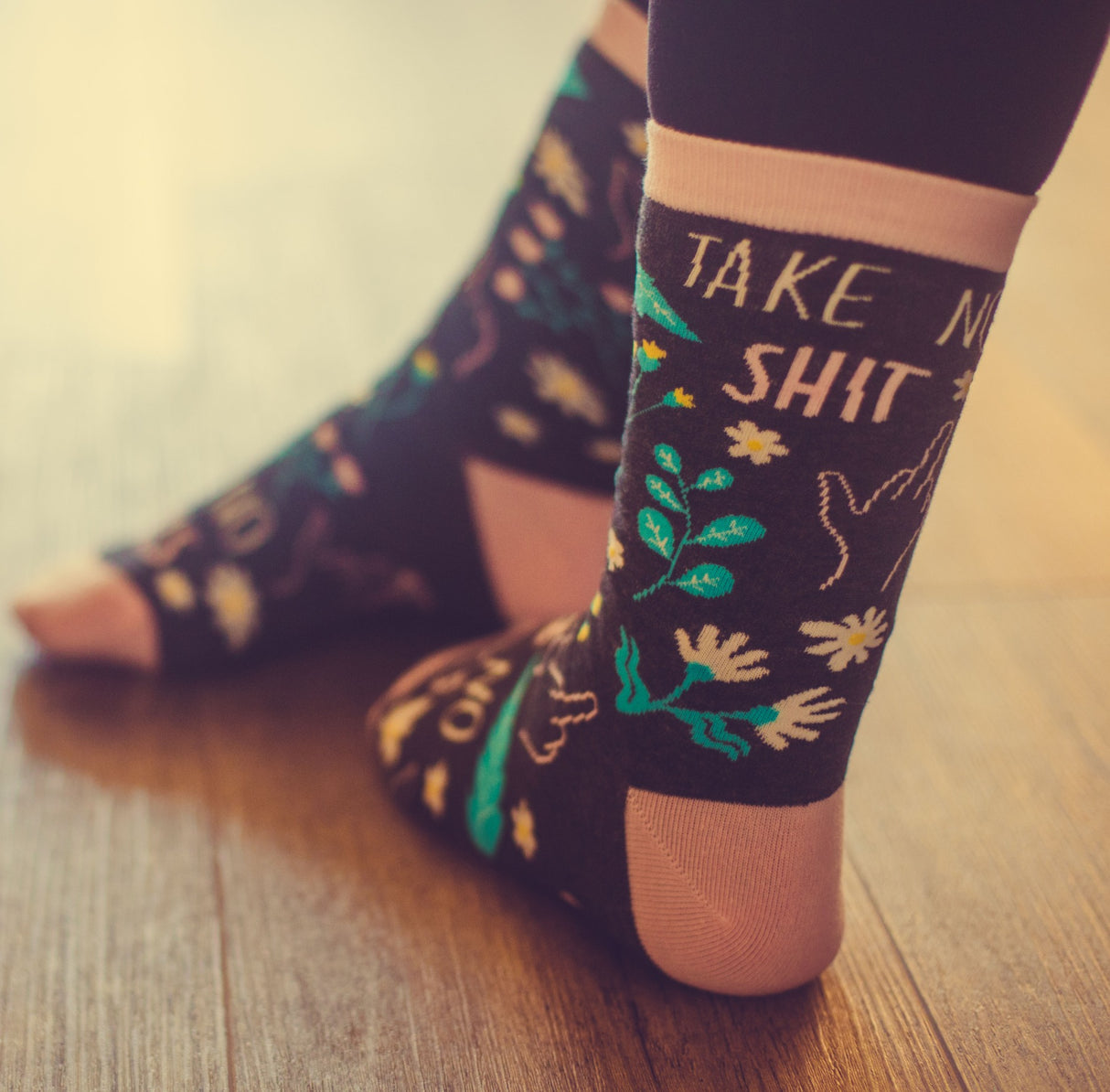 Women's Take No Shit Give No Fucks Socks Funny Badass Empowerment Novelty Graphic Footwear